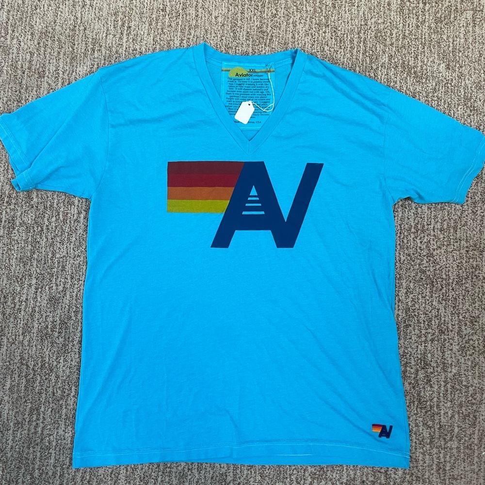 Aviator Nation men’s v neck logo tee sold out xxl neon blue
